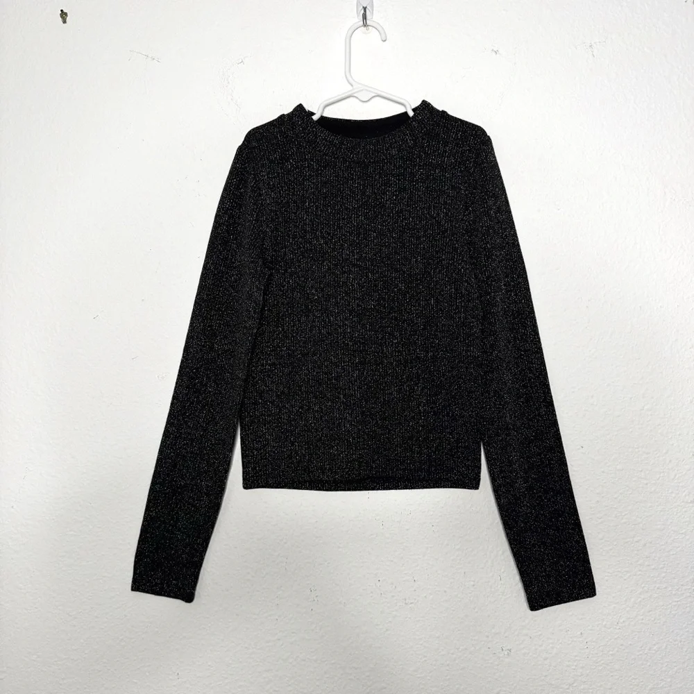 Justice girls long sleeve glitter black top size 10 NWT